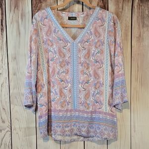 Crosby Pink Beachy Paisley V-Neck Blouse Womens Size Medium